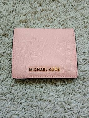 NWT Michael Kors Jet Set Travel Leather Flap Card Holder/wallet pale pink